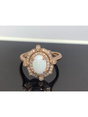 EFFY 5/8ct White Opal & 1/6ct Diamond Ring 14k Rose Gold Cocktail Women's Size 7